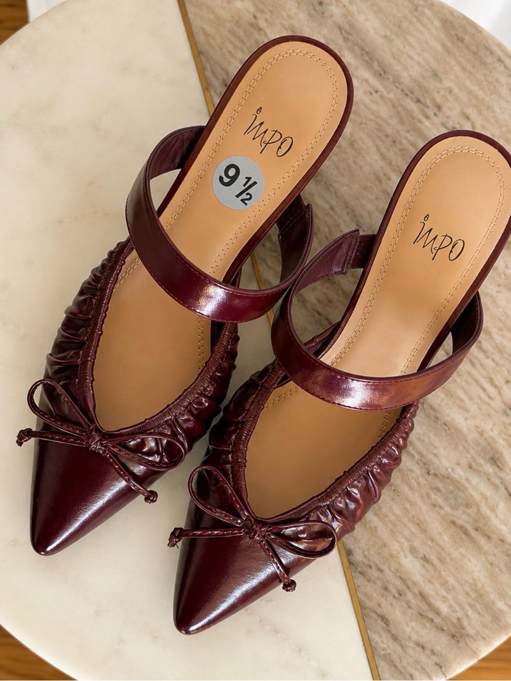 Impo Burgundy Pointed Toe Bow Mule Heels